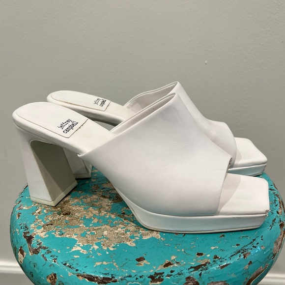 Jeffrey Campbell white platform slide high heeled sandals size 8 vegan leather - Picture 13 of 13